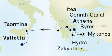 7-Day  Luxury Voyage from Athens (Piraeus) to Valletta: Enchanting Greece, Sicily & Malta